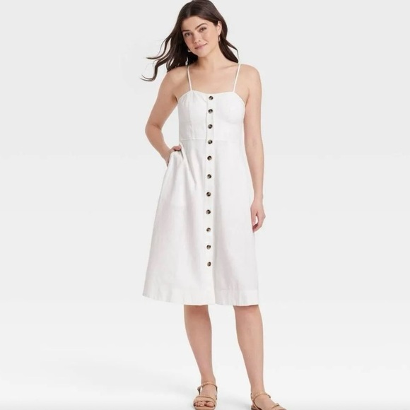 Women's Corset Linen Midi A-Line Dress - Universal Thread White XS:
Backless - Picture 6 of 8
